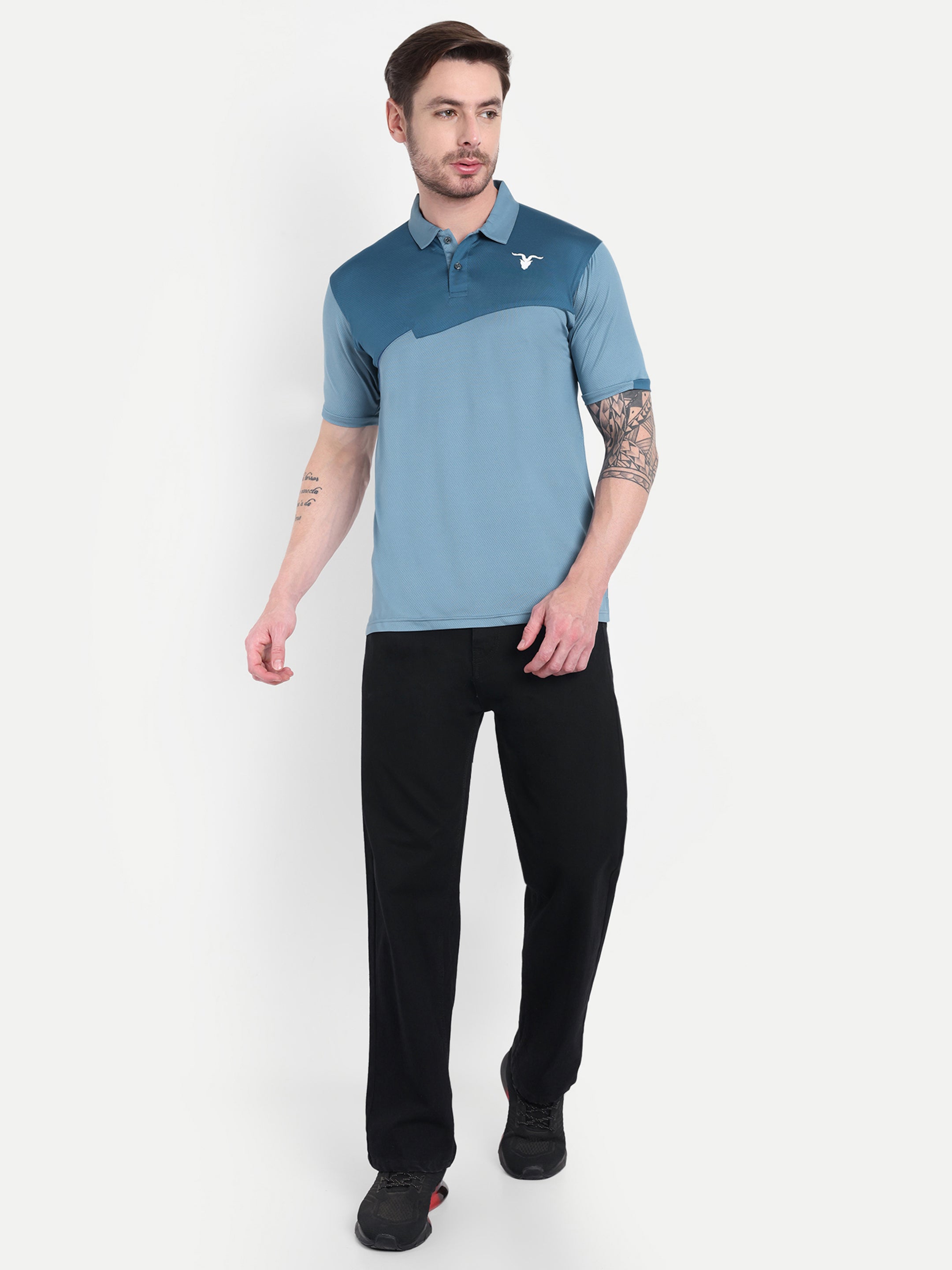 Men’s Dark & Light Blue Polo T-Shirt – Dual Tone Style