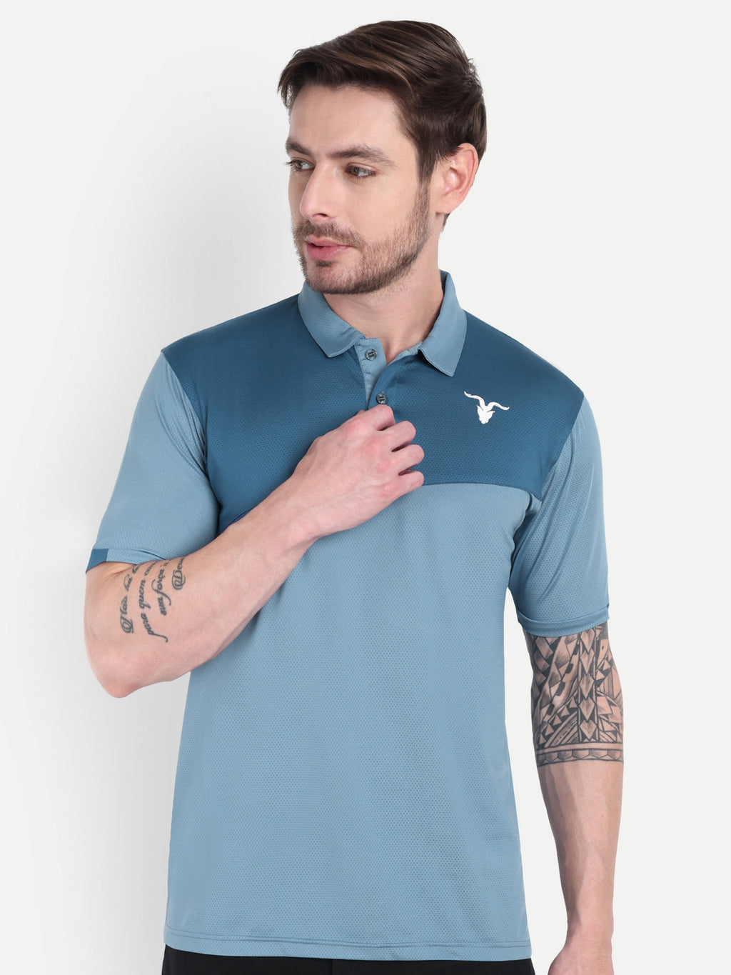 Men’s Dark & Light Blue Polo T-Shirt – Dual Tone Style