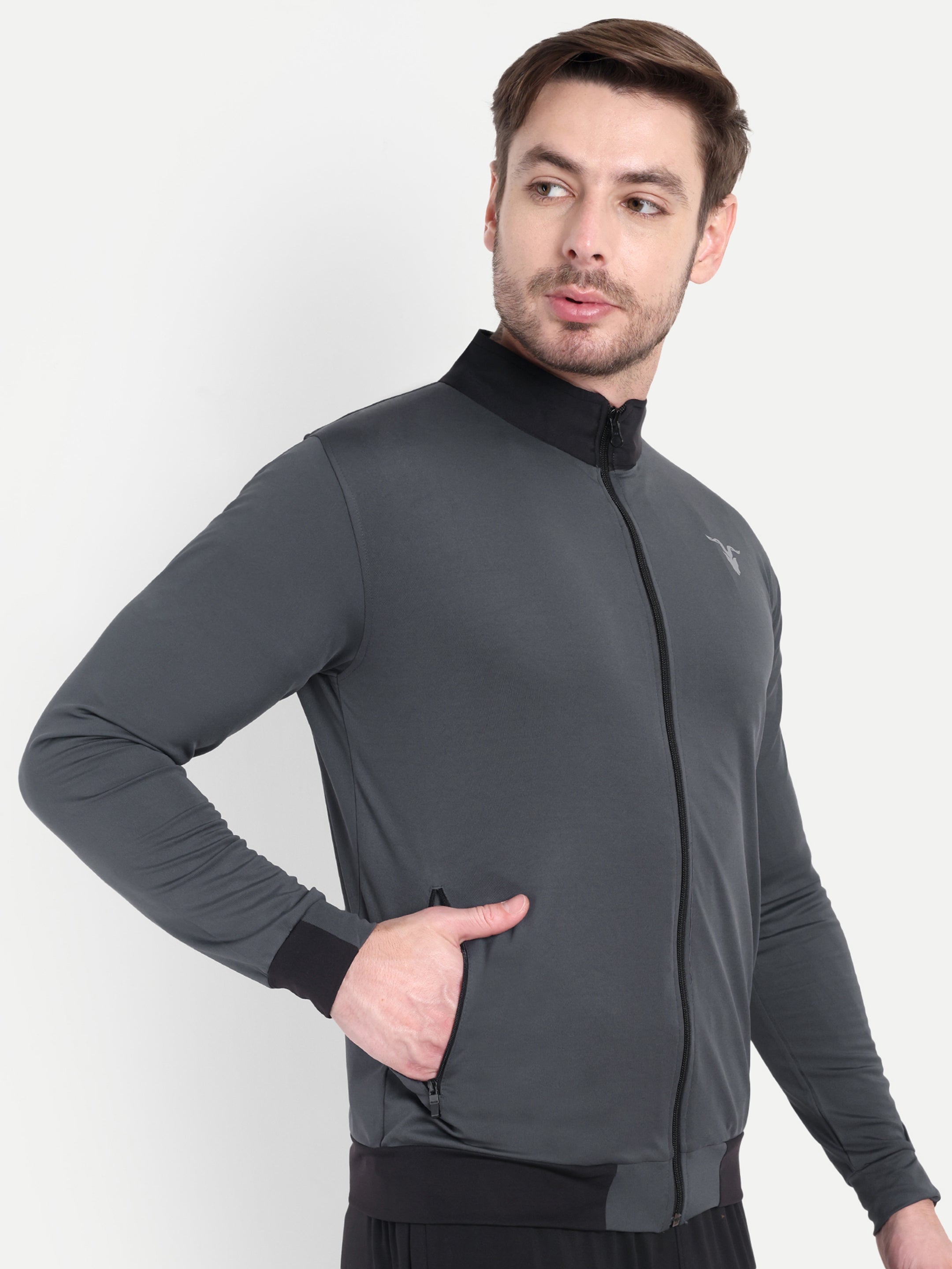 Men’s Black Jacket with Gray Collar – Sleek & Sporty