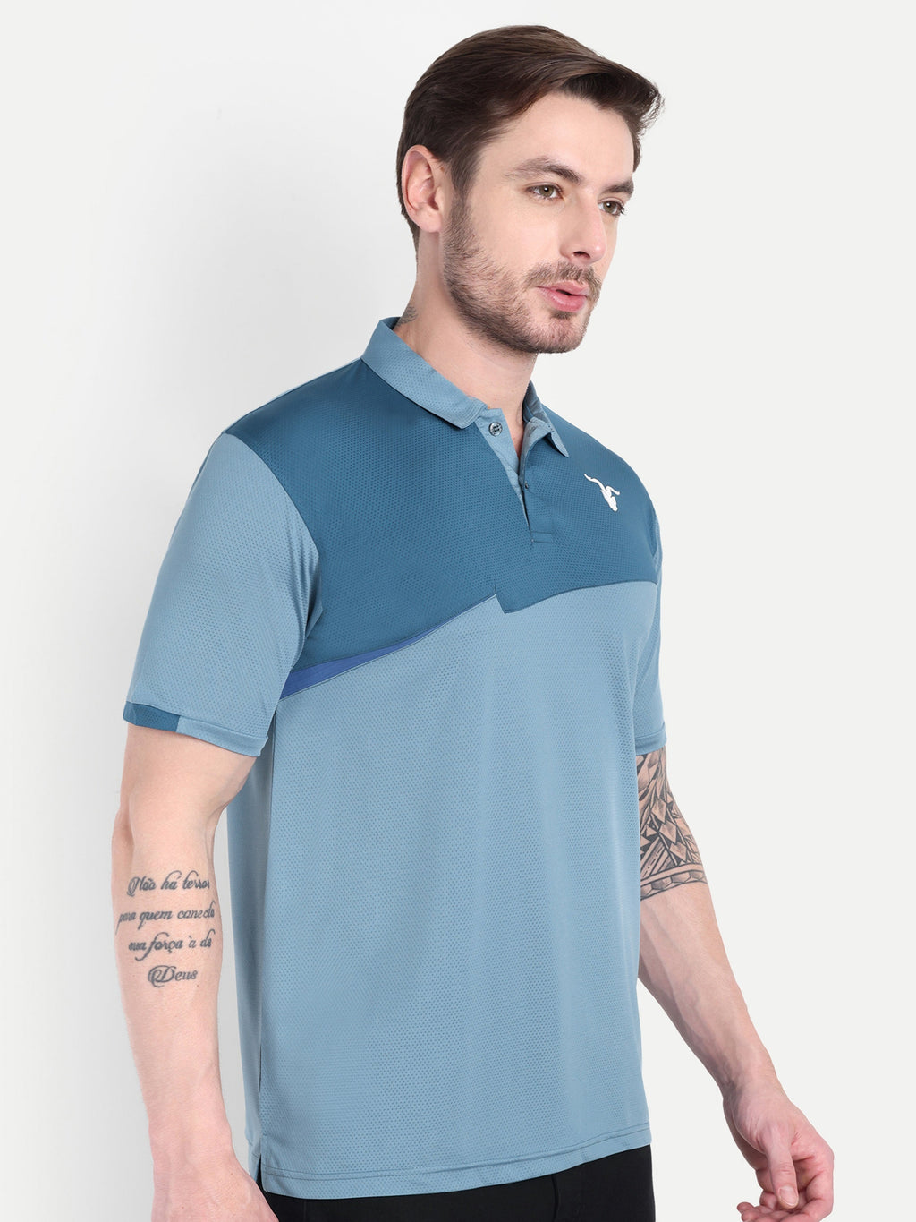 Men’s Dark & Light Blue Polo T-Shirt – Dual Tone Style