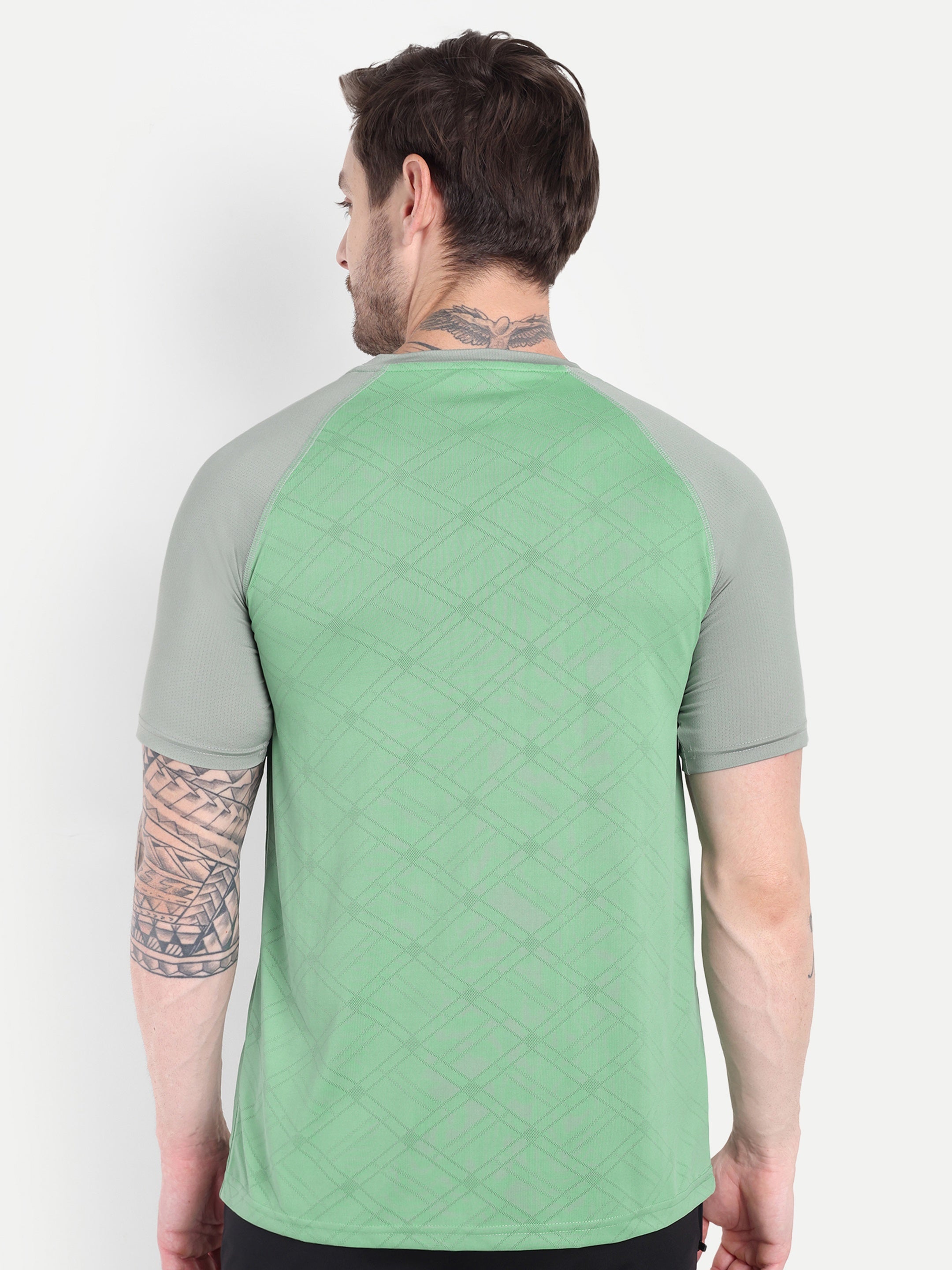Men’s Light Green T-Shirt with Gray Sleeves – Dual Tone Activewear